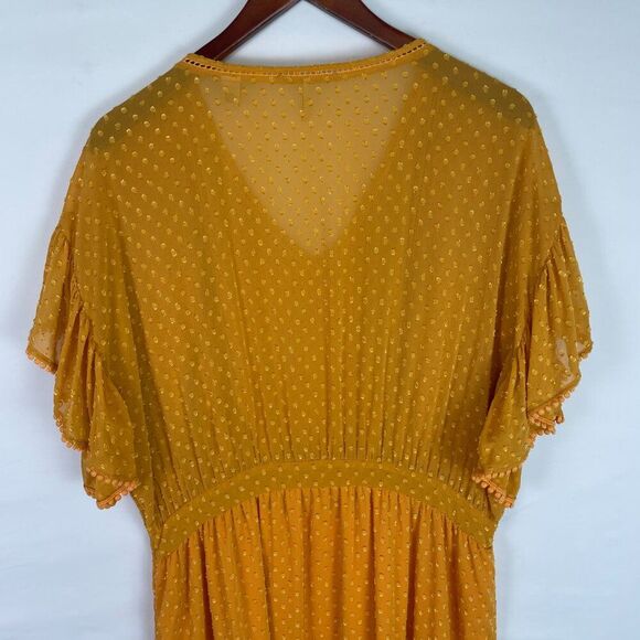 Scotch & Soda Ruffle Sleeve Lace Swiss-Dot Pom Pom Mini Dress Yellow XL - Picture 5 of 10